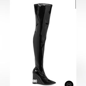 Moschino Vinyl Thigh-High Wedge Boots